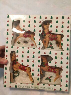 Set Of 4 Christmas Reindeer Ornaments Bealls Palais Royal Stage 4-1/2” Prancing
